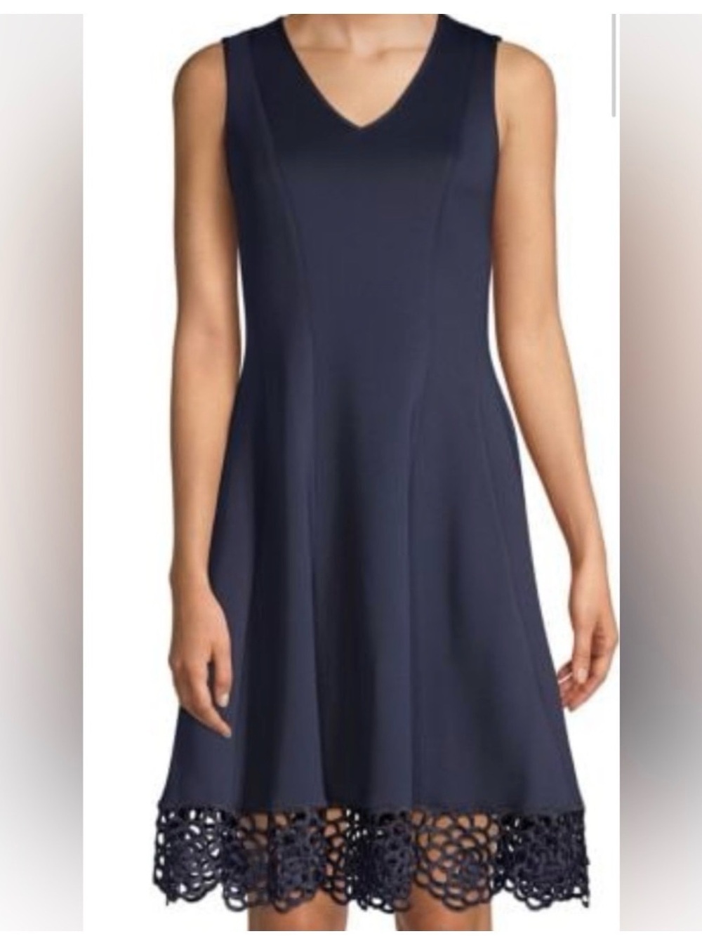 Donna Ricco Navy A-Line Mini Dress with Crochet Hem